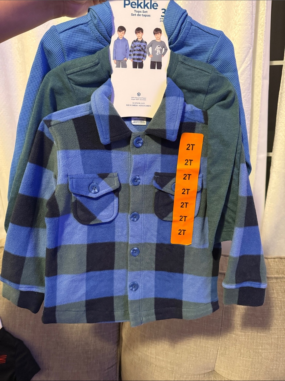 PekkIe Toddler Blue & Green Plaid Button-Front Shirt Jacket - 2T